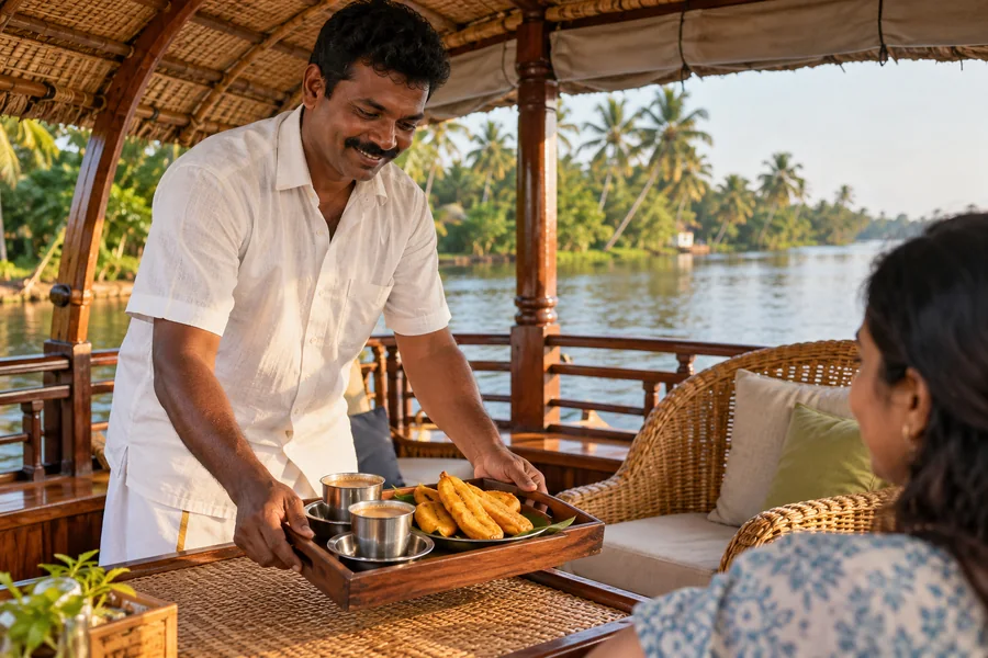 Tea and snacks served during a relaxing short houseboat trip