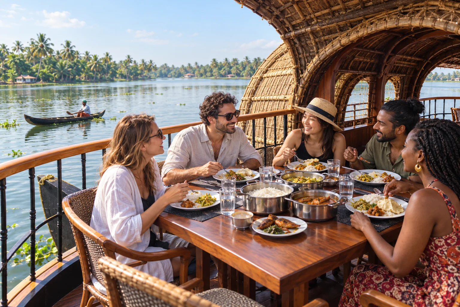 A small group enjoying a relaxed outing together on the backwaters